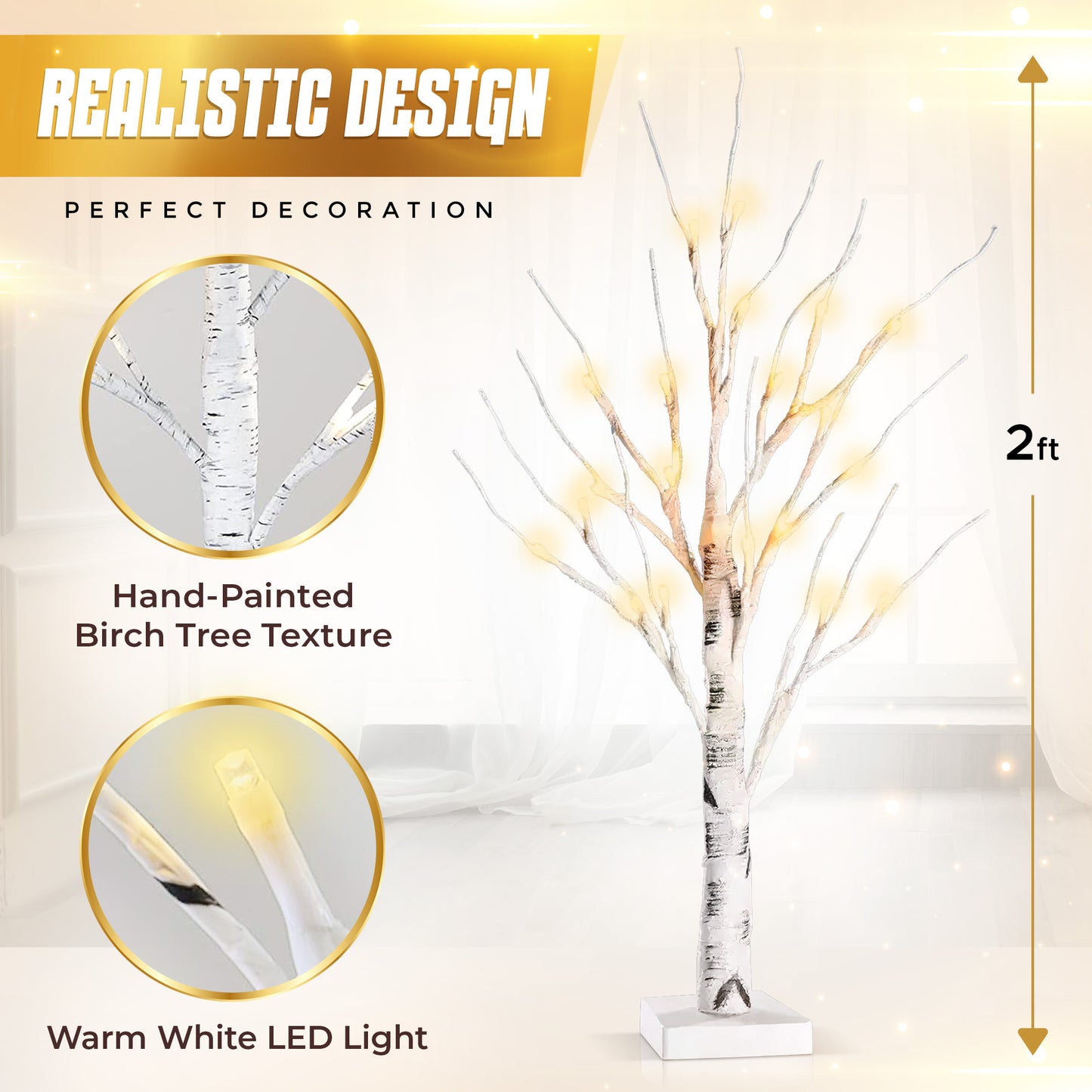 2Ft Mini LED Birch Tree